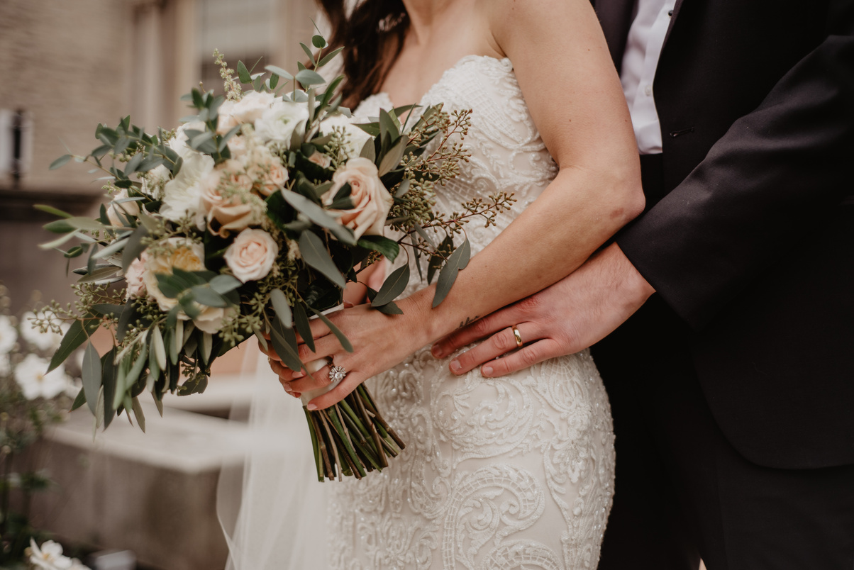 Woman Wearing White Wedding Gown